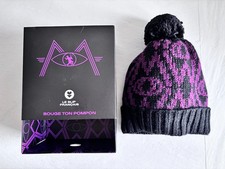 Bonnet laine noir et violet à pompon Mathieu Cheddid