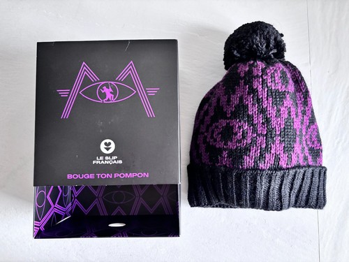Bonnet laine noir - violet, à