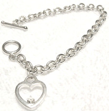 TRES BEAU BRACELET CHAINE MAILLONS ALTERNEES BRELOQUE BEAU COEUR ARGENT MASSIF