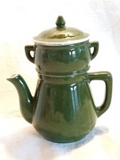 Cafetière avec son filtre de bistro, porcelaine à feu, verte