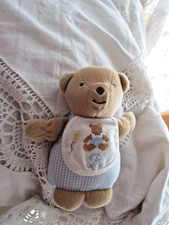 Doudou Ours Dmc  vichy bleu bavoir brodé