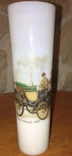 Vase Soliflore 1900/10 Opaline Blanche Decors Automobile Panhard-Levassor 1895
