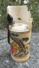 Chine Encrier de lettré ancien en OS peint manque la plume petit éclat Chinese