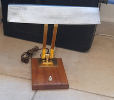 LAMPE DE BUREAU  --1930  --  ART - DECO - LAITON   ACIER   BOIS