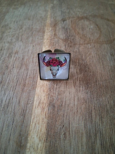 Bague carré ajustable - , bronze