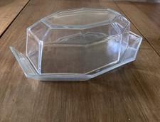 Ancien Grand Beurrier Octogonal En Verre Transparent