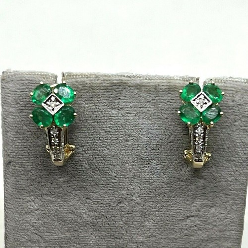 14k blanc émeraude diamant - Émeraude,