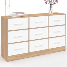 Commode 9 tiroirs en tissu UPPAH 113 cm meuble de rangement bois façon hêtre et 
