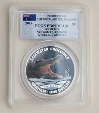 2014 Australia Dollar Silver Oz Saltwater Crocodile Graham PCGS PR 69