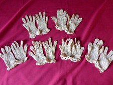 SIX PAIRES DE GANTS ANCIENS CROCHET BEIGE JAMAIS UTILISES 1900