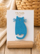 Broche chat  pailletée bleu -