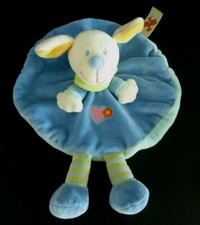 *. DOUDOU PLAT ROND NICOTOY CHIEN BLEU FOULARD VERT JAUNE COEUR ROSE ECRU NEUF*