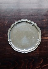 Plateau rond vintage en métal argenté brillant - Style bistrot