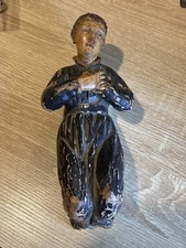 Rare statuette bois polychrome jeune homme agenouillé en prière. XIXe.