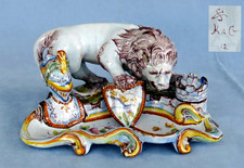 ENCRIER Faïence Saint-Clément Emile Gallé Lion Héraldique Blason Nancy  XIXème