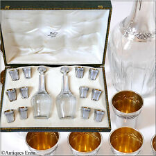 Deflon French Sterling Silver 18k Gold Liquor Set 14 Pc, Original Box