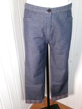 Vintage Pantalon 7/8 jean bleu taille haute 36/38 Made in France revers écossais