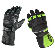 ADM Gants Moto Hiver Chaud Homologué CE Cuir Thinsulate 3M Imperméable Noir Vert