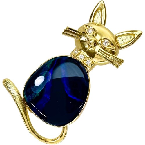 Broche chat opale noire 52 - broche,