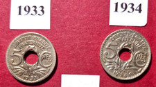 * * Lot de 3 Pièces 5 Centimes Lindauer petit module 1933 1934 et 1935  * * 