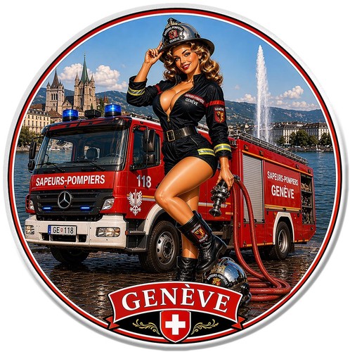 Sticker pin pompiers - sticker, pin-up