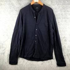 Next Chemise Homme XL Bleu Coton Coupe Slim Col Grandad Manche Longue Boutons