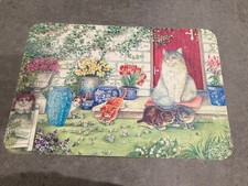 set de table motif chats fond vert fleuri 29x43cm carton plastifié