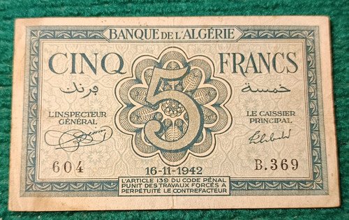 Billet algérie francs - billet,