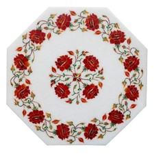 15 " Marbre Table Top Incrustation Cornaline Pietra Dura Floral Work Décor