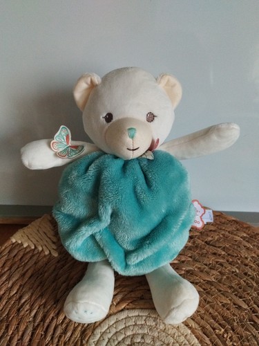 Doudou ours boule bleu/vert