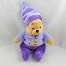 Peluche Winnie l'ourson DISNEY NICOTOY pyjama et bonnet de nuit violet 20 cm