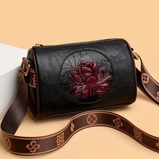 Sac à Main d'Epaule Femme Cuir PU Motif Grand Lotus Rouge Bandoulière Luxe