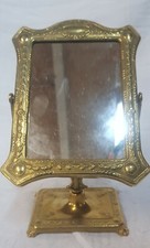 Ancien miroir de coiffeuse pivotant sur pied en bronze massif style baroque 