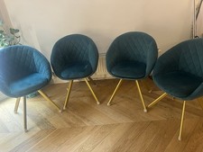 Lot 4 Chaises Bleu En Velours, Avec Accoudoirs