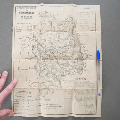 Cher ancienne carte - cher, (1880)