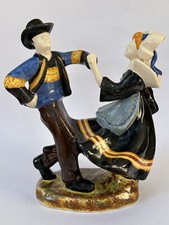 Superbe ancienne FIGURINE COUPLE DANSEURS FAIENCE signée RAVALLEC HB QUIMPER