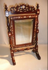 Psyché de table Barbier Miroir Glace pivotante Dragon Bois Nacre XIX  Indochine