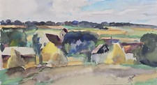André RAGEADE (1890-1978) Aquarelle 15x27cm Yonne Jeune Peinture Fauvisme