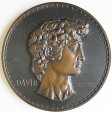 Grosse Médaille en Bronze David de Michel Ange, gravée par André Raoul