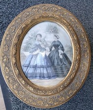 Cadre ovale doré verre bombé