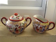  SUCRIER CREMIER Porcelaine JAPONAISE GEISCHAS PAYSAGE