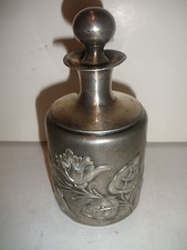 ANTIQUE HARTFORD SILVERPLATE CO PERFUME BOTTLE REPOUSSE FLORAL FLOWERS 