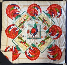 Foulard Hermès Carré 90 Cockfighting années 50 occasion collection vintage