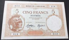 Nouvelle-Calédonie billet 5 Francs Walhain 1926 Banque de l'Indochine !