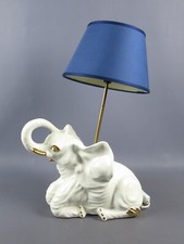 Lampe de Table Sculpture Éléphant Céramique Abat-Jour Blu Vintage Ans ‘80