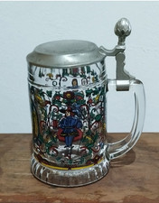 Chope à bière en verre épais avec couvercle en étain