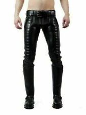 Pantalon rétro matelassé moto motard en cuir d'agneau véritable noir pour homme