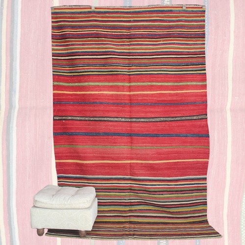 Kilim rouge rayé vintage 5 - rayé,