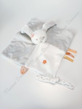 Doudou Plat Basile Et Mia Lapin Blanc Gris Fleur Étoiles Attache Tétine - Nattou