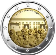 2 Euro Commémorative de Malte 2012 "Majorité représentative" Rare UNC de rouleau